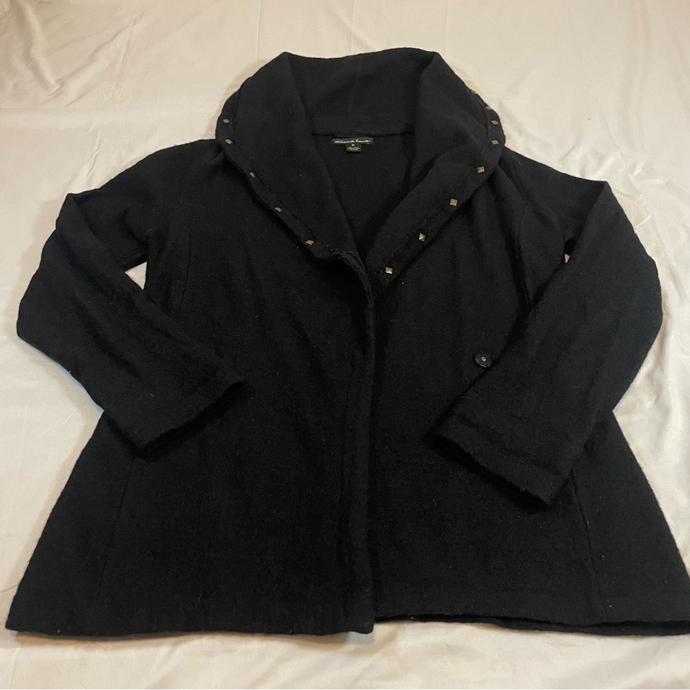 Marina Luna Black 100% Wool Studded Shawl Collar Jacket Coat Womens Medium